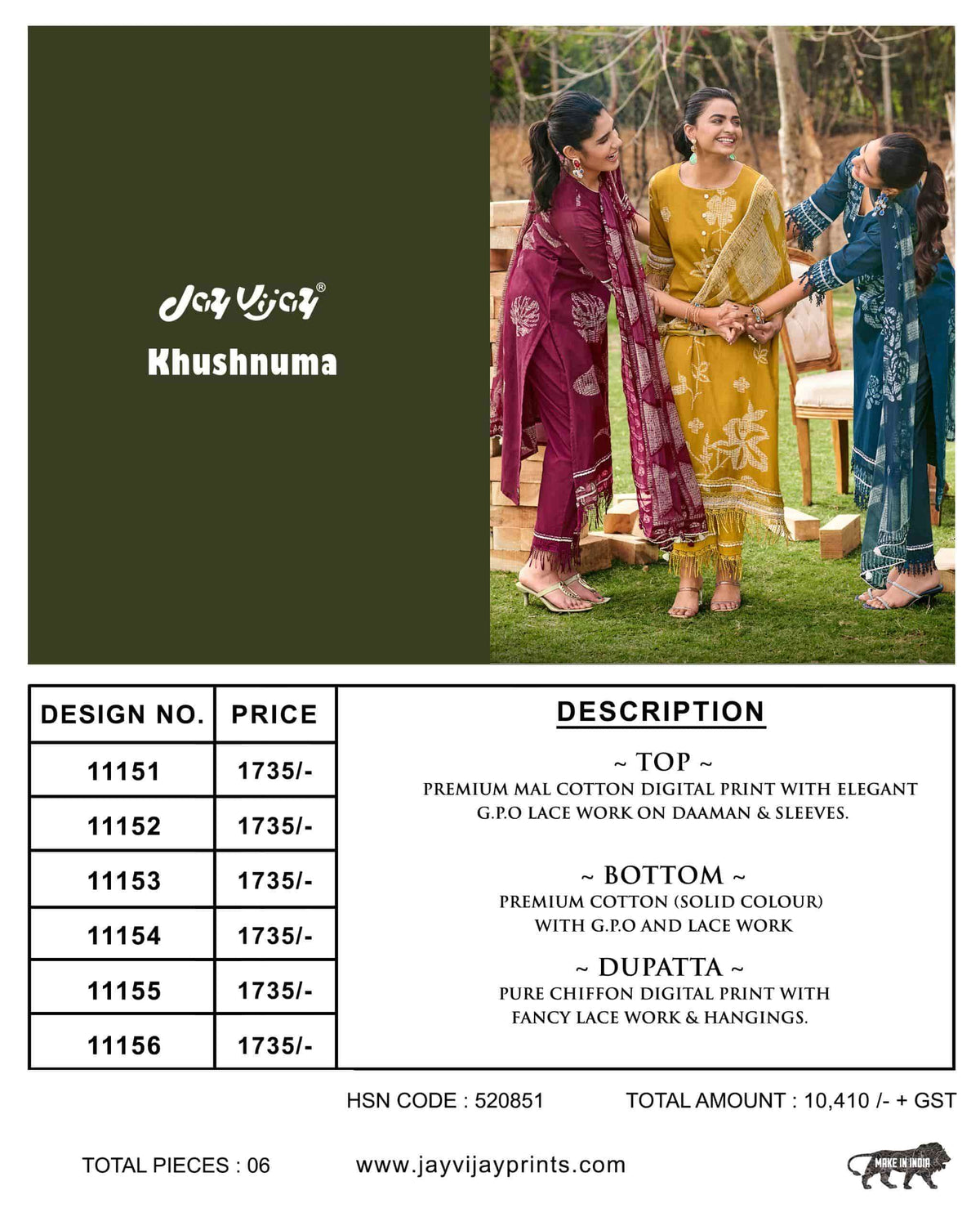 Jay Vijay Khushnuma Premium Mal Cotton Dress Material