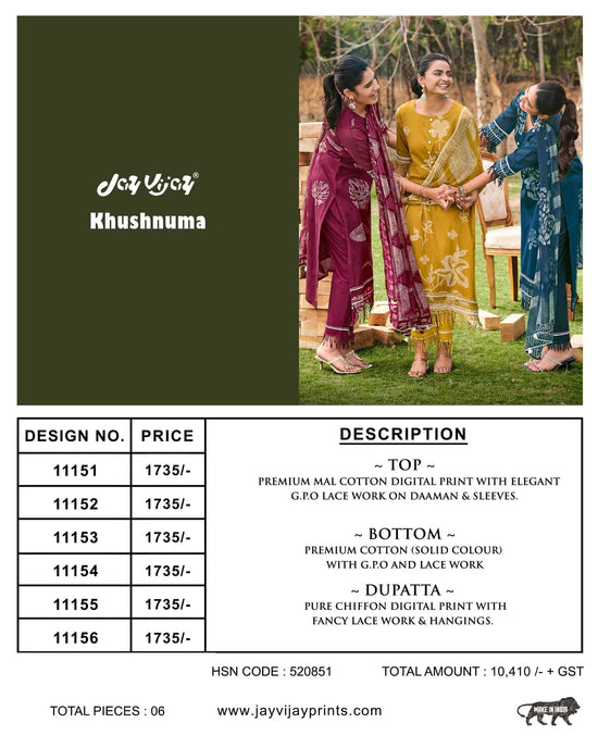 Jay Vijay Khushnuma Premium Mal Cotton Dress Material