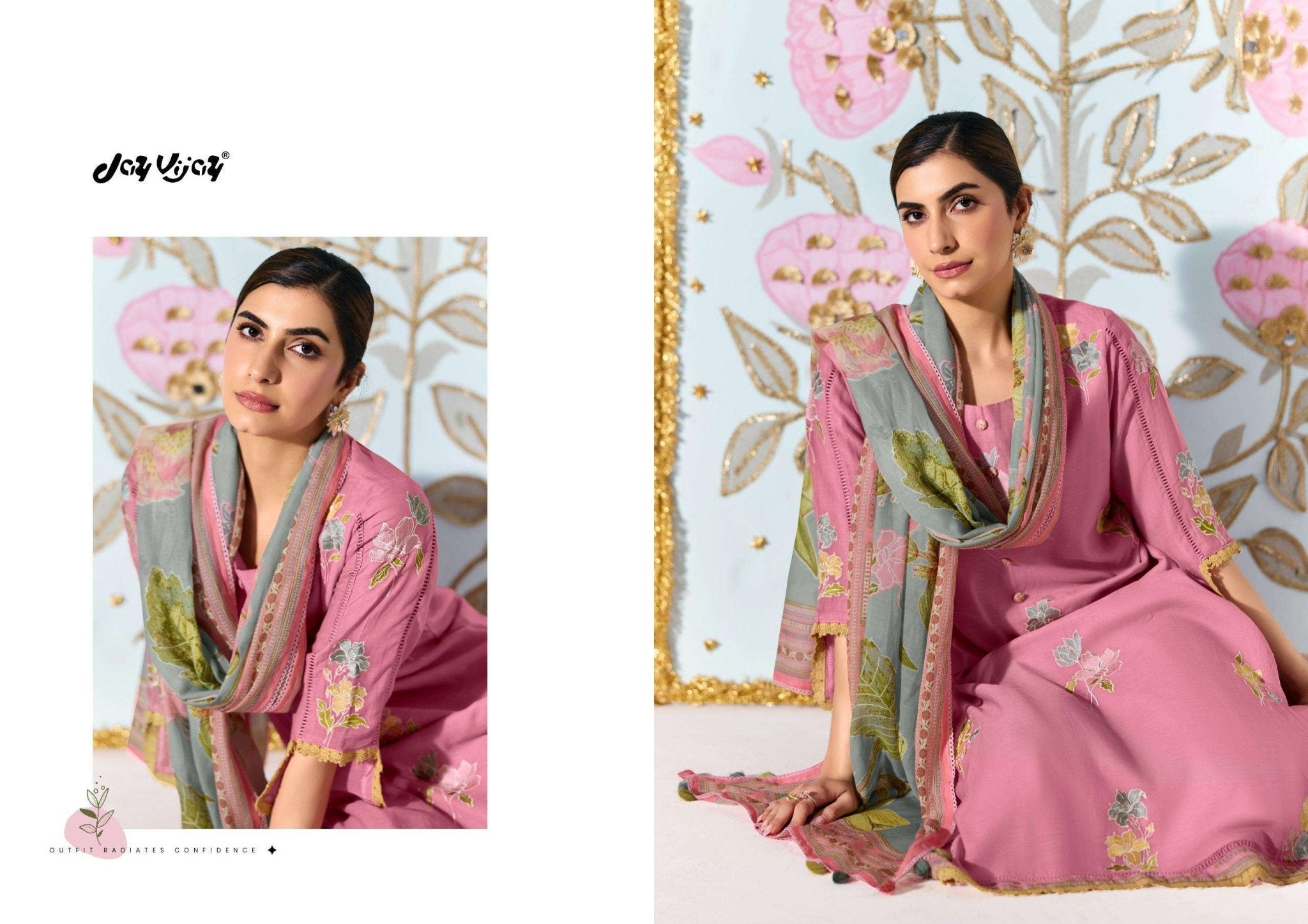 Jay Vijay Lotus Chanderi Embroidered Dress Material - Amrah Wholesale