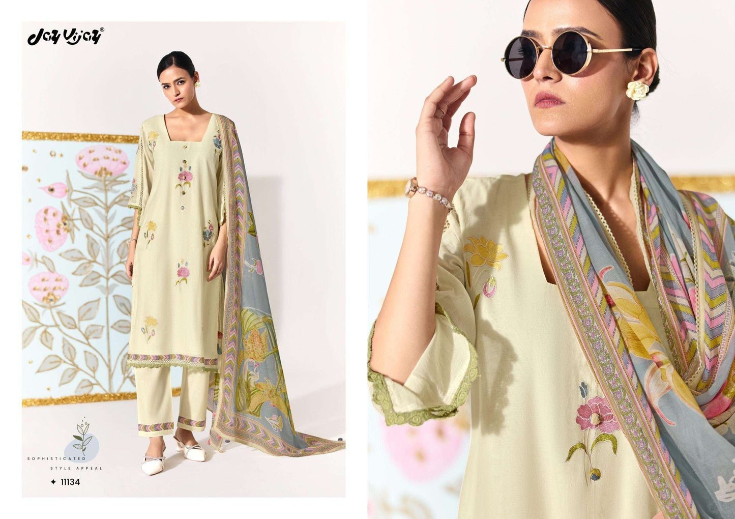 Jay Vijay Lotus Chanderi Embroidered Dress Material - Amrah Wholesale