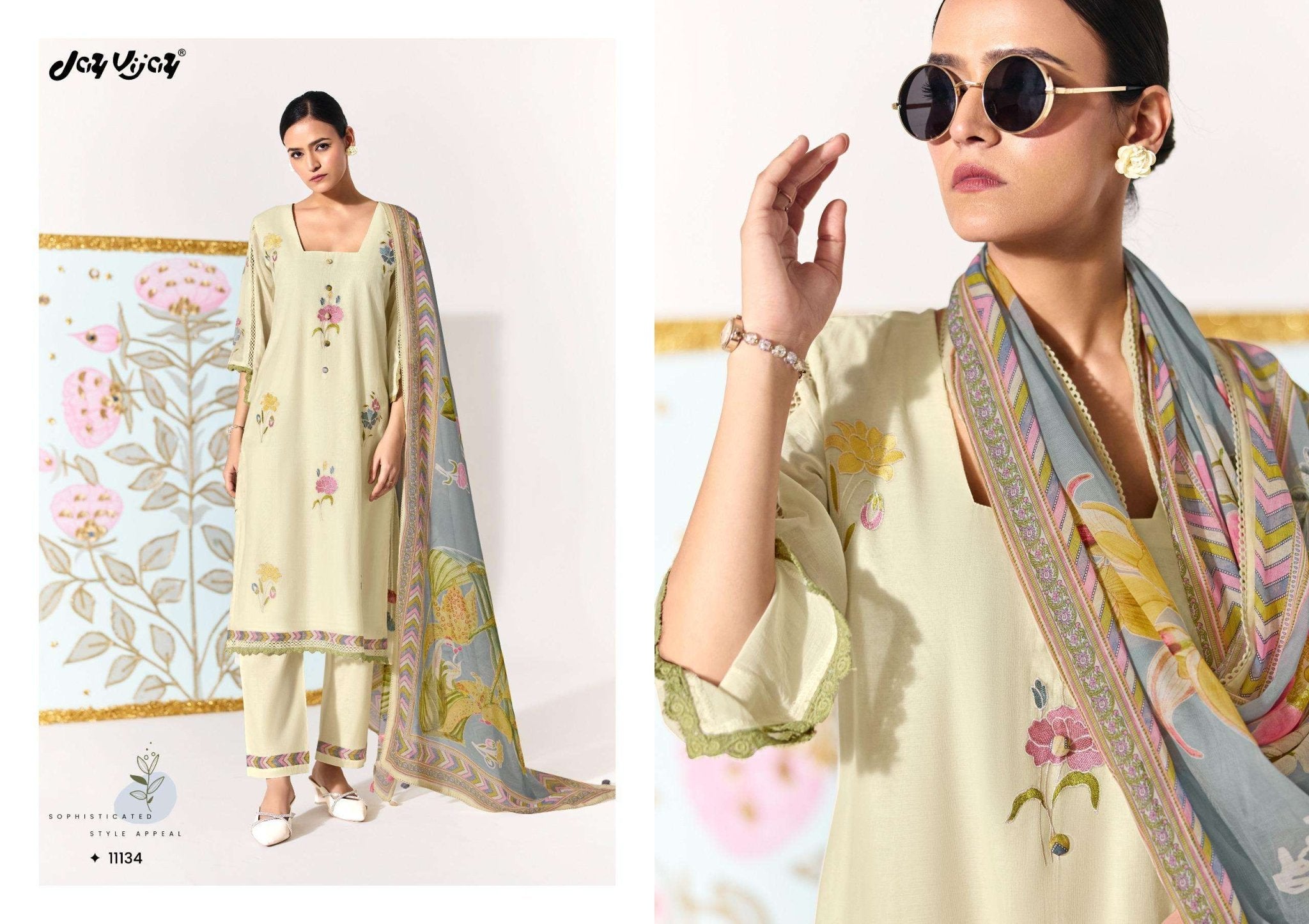 Jay Vijay Lotus Chanderi Embroidered Dress Material - Amrah Wholesale