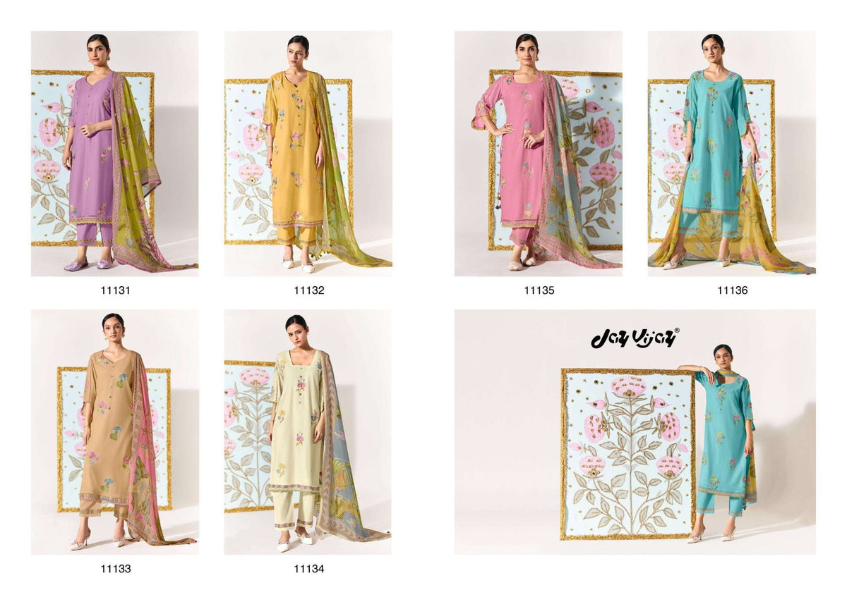 Jay Vijay Lotus Chanderi Embroidered Dress Material - Amrah Wholesale