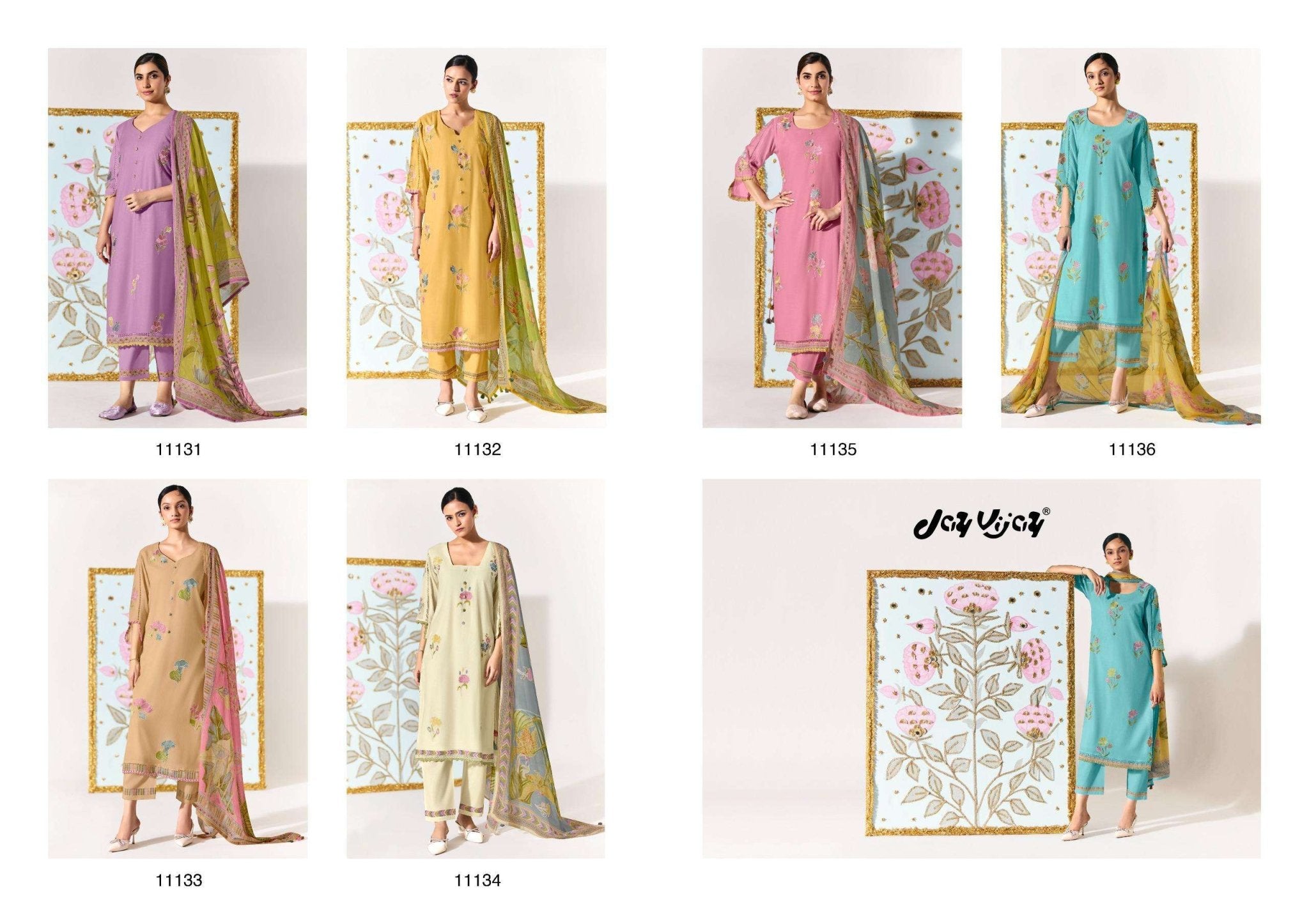 Jay Vijay Lotus Chanderi Embroidered Dress Material - Amrah Wholesale