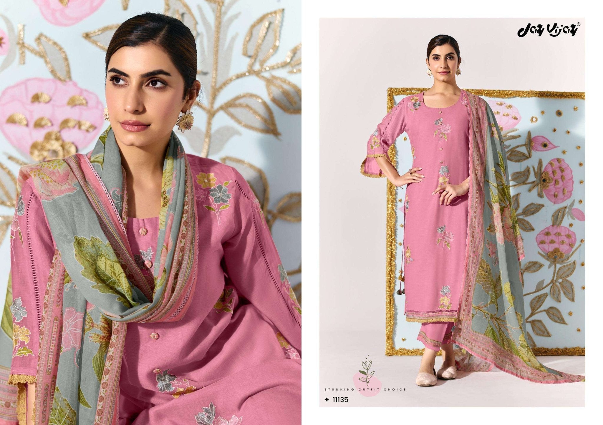 Jay Vijay Lotus Chanderi Embroidered Dress Material - Amrah Wholesale