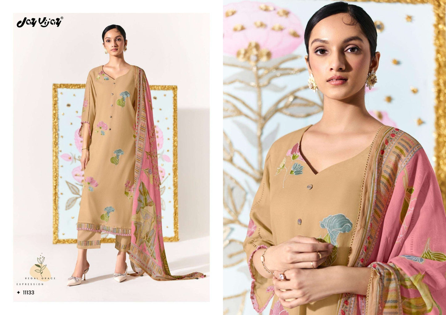 Jay Vijay Lotus Chanderi Embroidered Dress Material - Amrah Wholesale