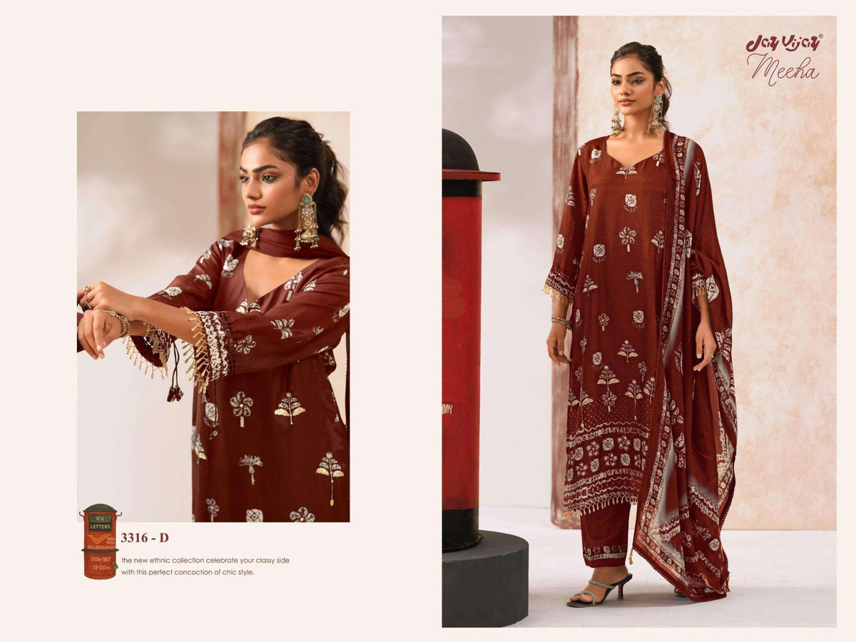 Jay Vijay Meeha 3316 Premium Bemberg Silk Dress Material - Amrah Wholesale