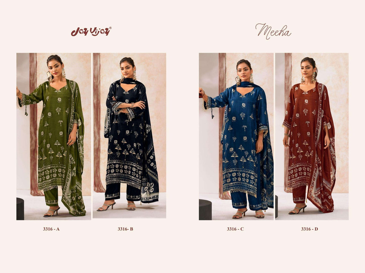 Jay Vijay Meeha 3316 Premium Bemberg Silk Dress Material - Amrah Wholesale