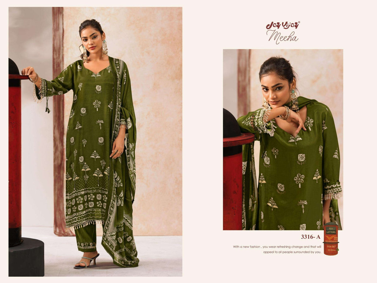 Jay Vijay Meeha 3316 Premium Bemberg Silk Dress Material - Amrah Wholesale
