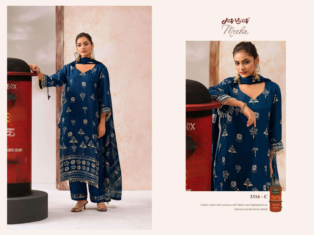 Jay Vijay Meeha 3316 Premium Bemberg Silk Dress Material - Amrah Wholesale