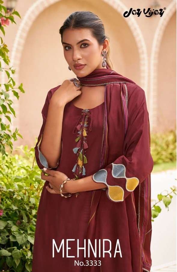 Jay Vijay Mehnira 3333 Natural Crape Dress Material