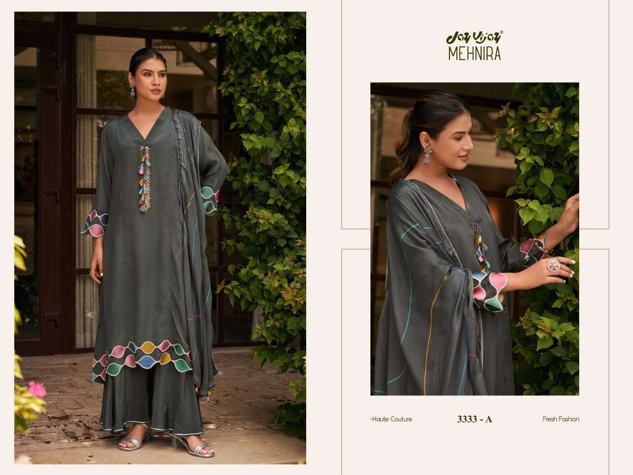 Jay Vijay Mehnira 3333 Natural Crape Dress Material