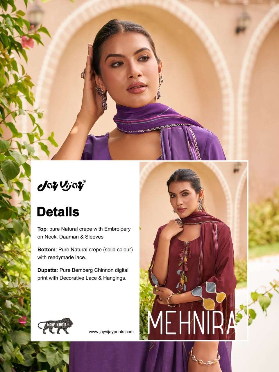 Jay Vijay Mehnira 3333 Natural Crape Dress Material