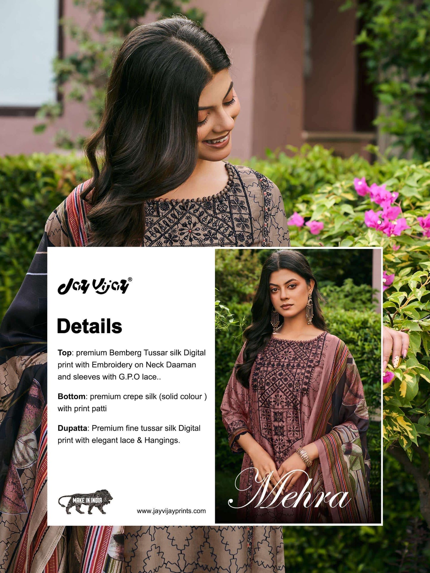 Jay Vijay Mehra 3339 Bemberg Tussar Silk Salwar Suit