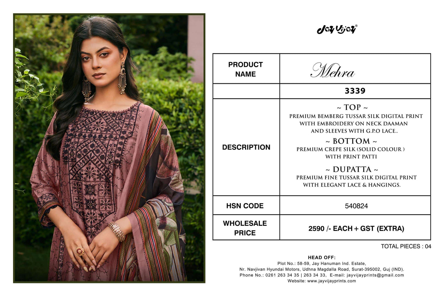 Jay Vijay Mehra 3339 Bemberg Tussar Silk Salwar Suit