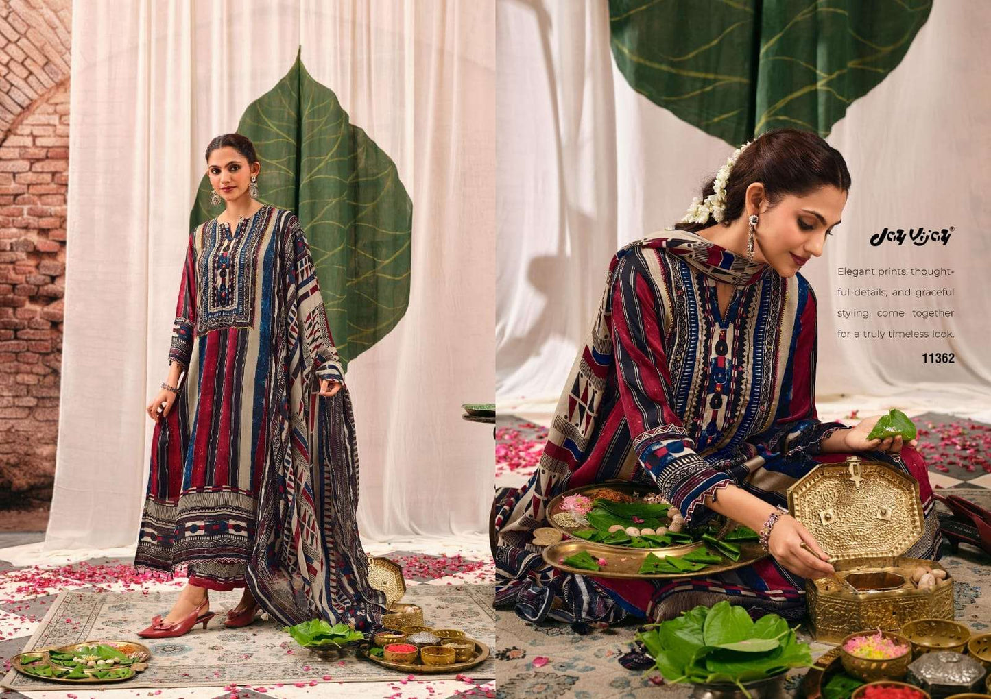Jay Vijay Mehroom Premium Kutch Satin Ajrak Dress Material