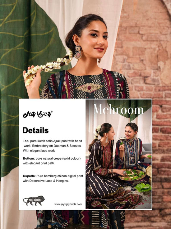 Jay Vijay Mehroom Premium Kutch Satin Ajrak Dress Material