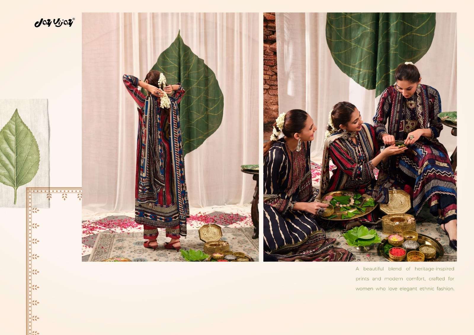 Jay Vijay Mehroom Premium Kutch Satin Ajrak Dress Material