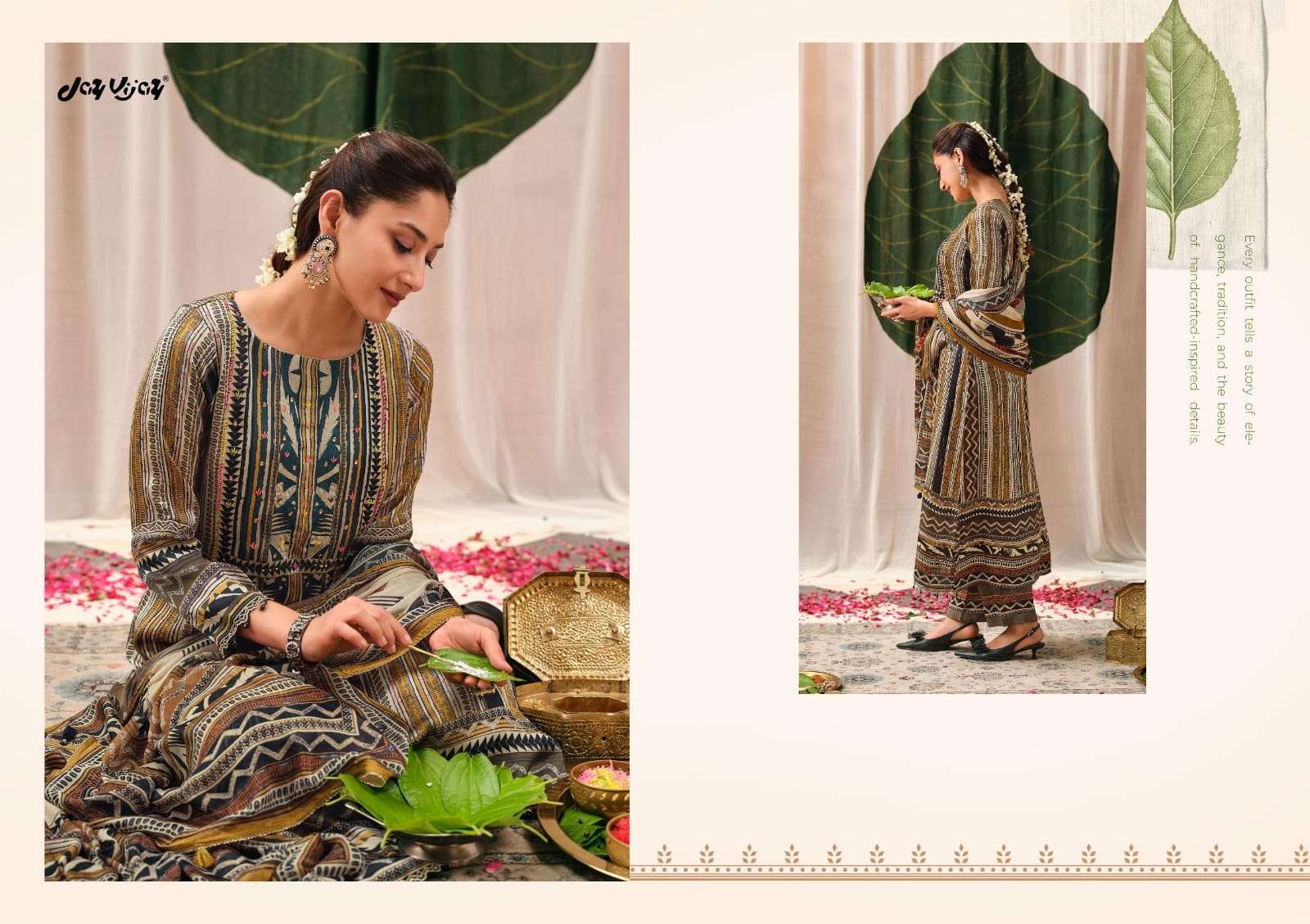 Jay Vijay Mehroom Premium Kutch Satin Ajrak Dress Material
