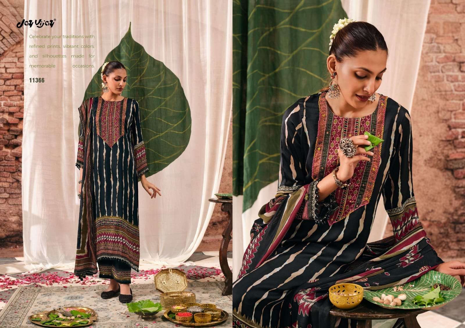 Jay Vijay Mehroom Premium Kutch Satin Ajrak Dress Material