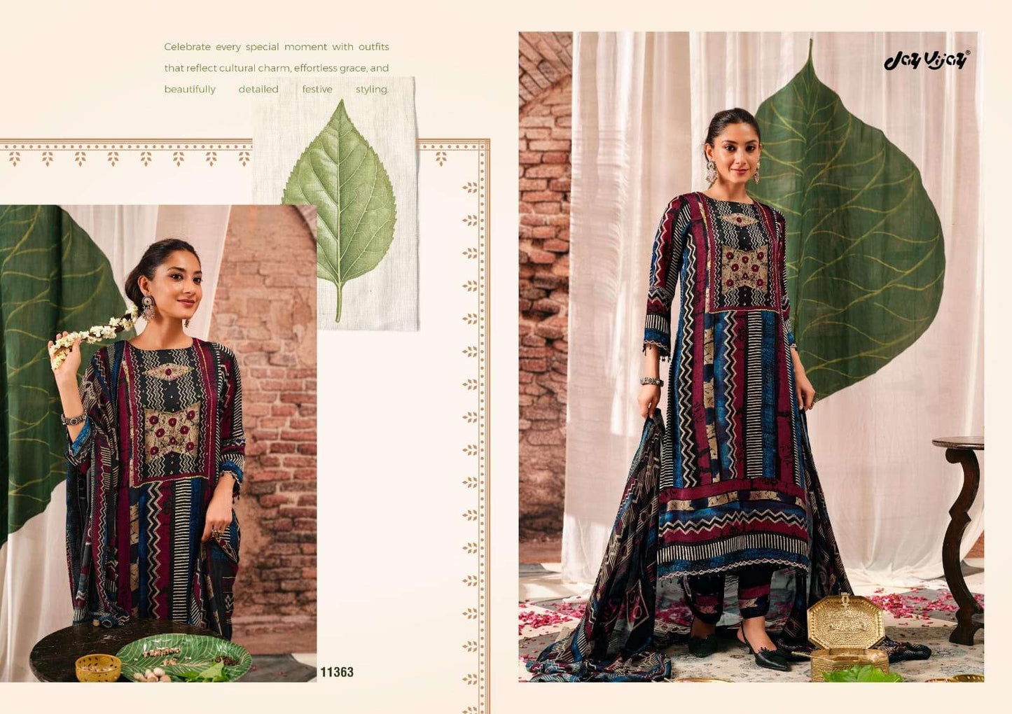 Jay Vijay Mehroom Premium Kutch Satin Ajrak Dress Material