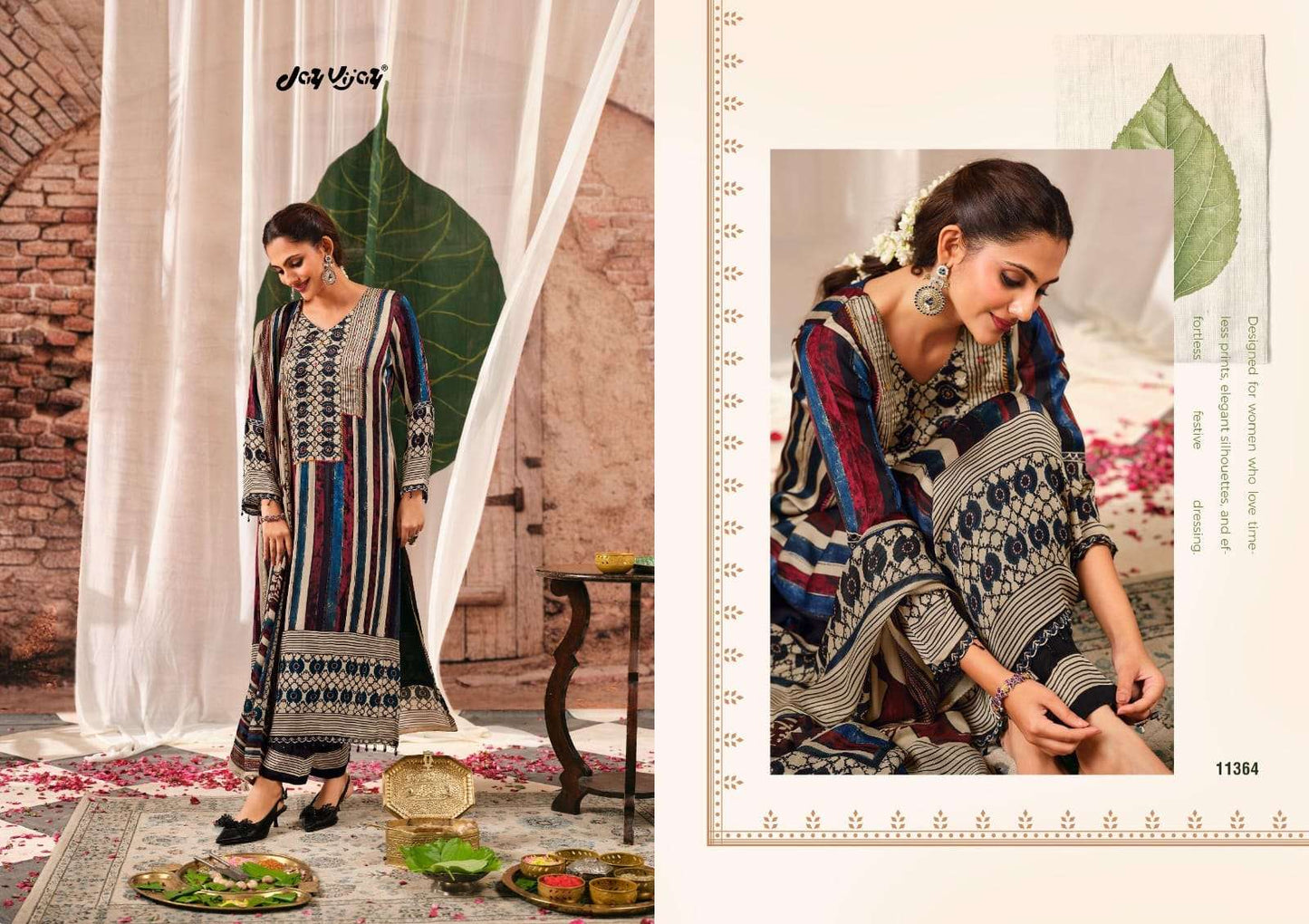 Jay Vijay Mehroom Premium Kutch Satin Ajrak Dress Material
