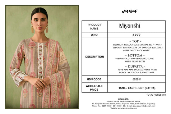 Jay Vijay Miyanshi 3299 Kota Checks Dress Material - Amrah Wholesale
