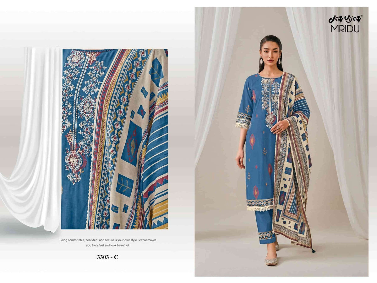 Jay Vijay Mridu 3303 Fancy Cotton Dress Material - Amrah Wholesale