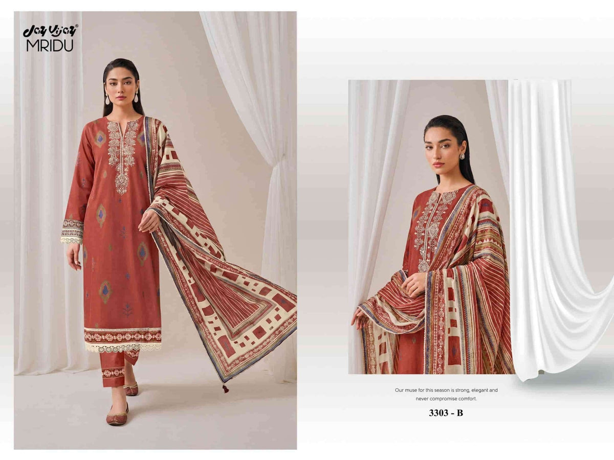 Jay Vijay Mridu 3303 Fancy Cotton Dress Material - Amrah Wholesale