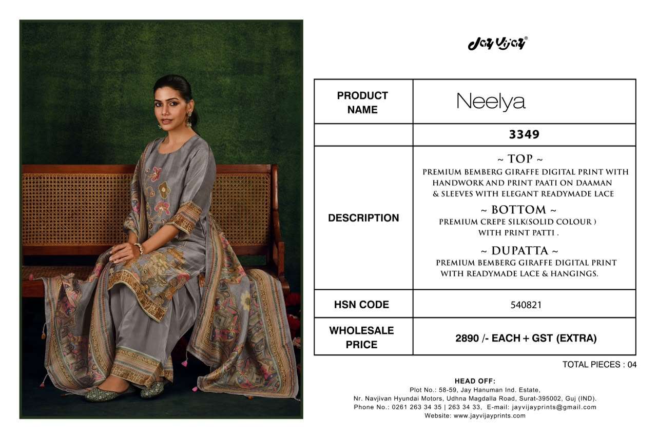 Jay Vijay Neelya 3349 Premium Bemberg Silk Designer Dress Material