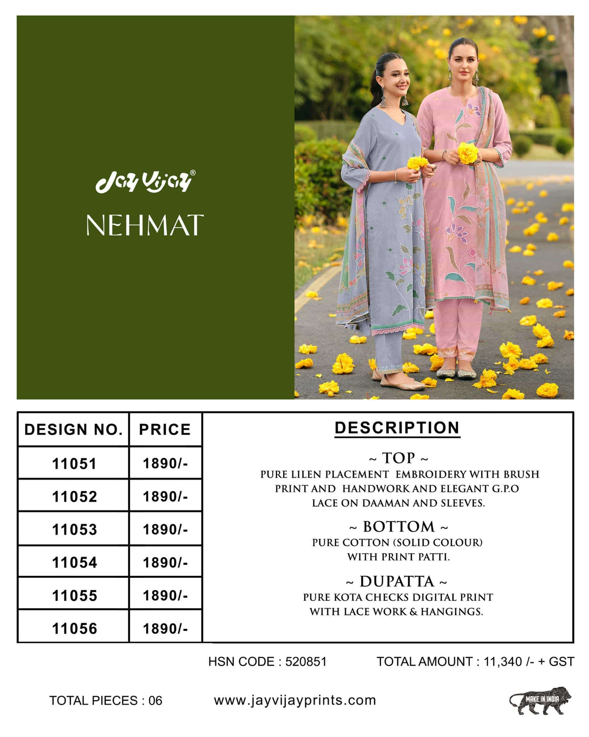Jay Vijay Nehmat Dress Material Wholesale Catalogue - Amrah Wholesale
