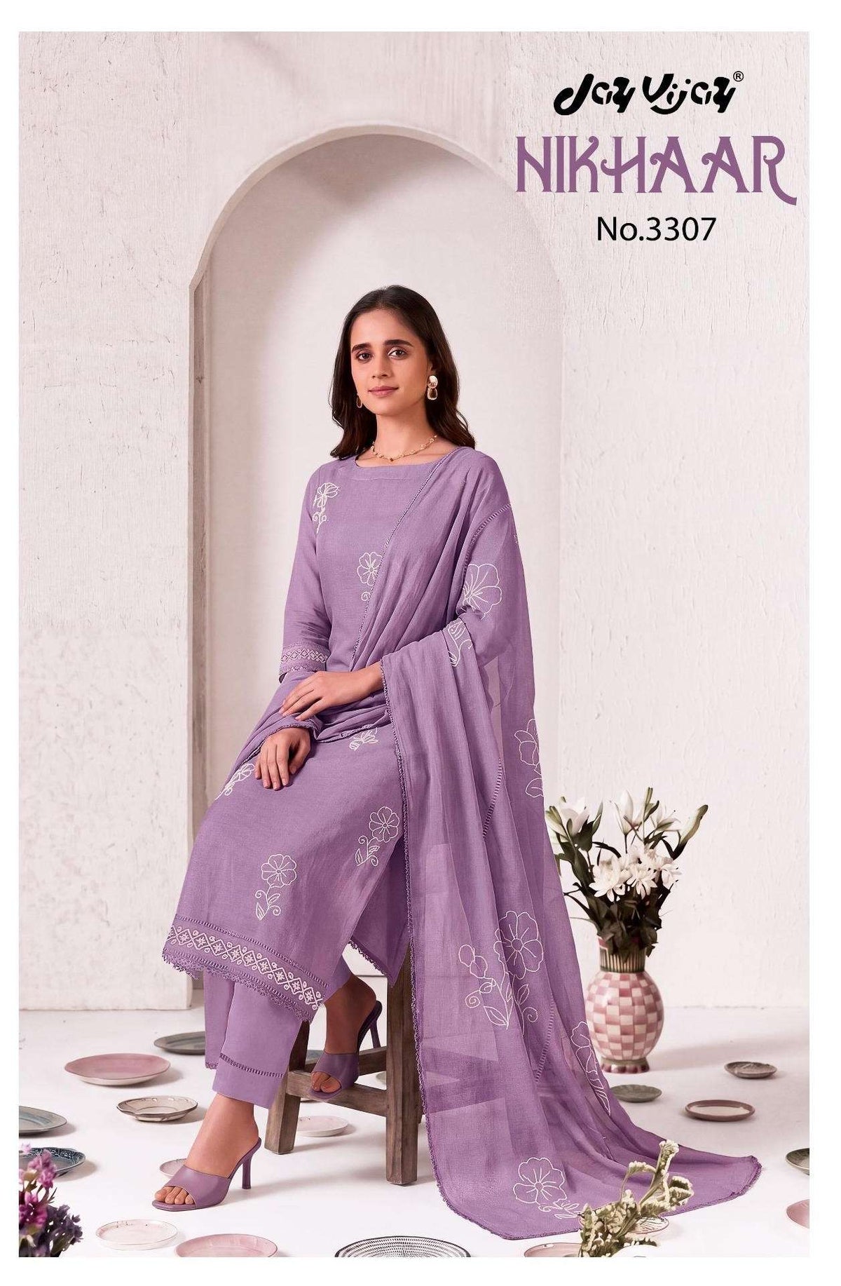 Jay Vijay Nikhaar 3307 Premium Malai Chanderi Dress Material