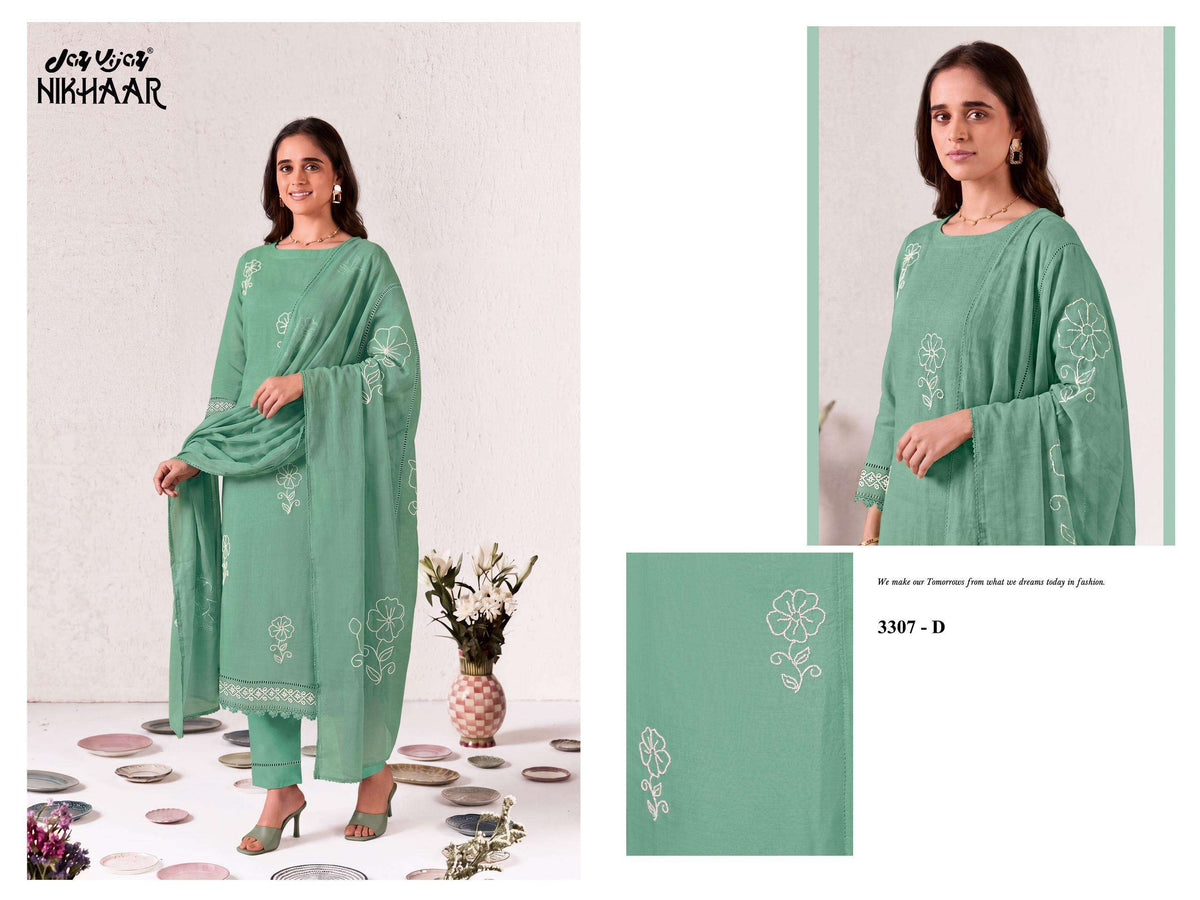 Jay Vijay Nikhaar 3307 Premium Malai Chanderi Dress Material