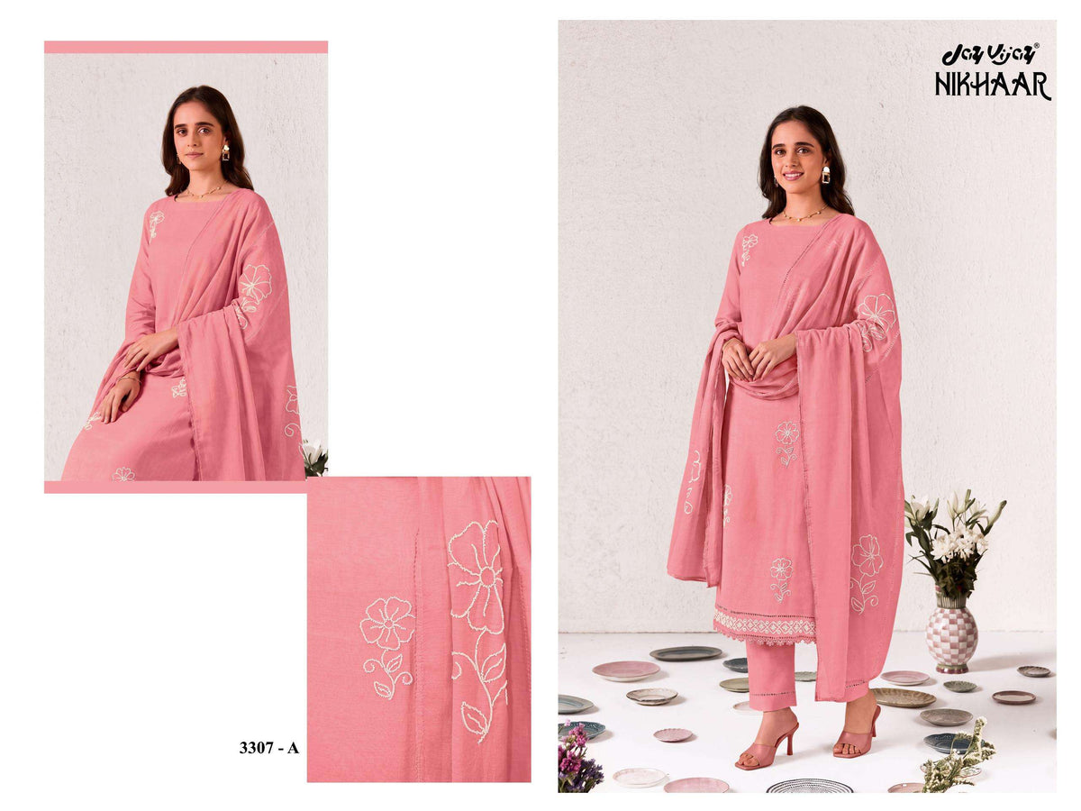 Jay Vijay Nikhaar 3307 Premium Malai Chanderi Dress Material