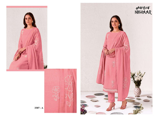 Jay Vijay Nikhaar 3307 Premium Malai Chanderi Dress Material