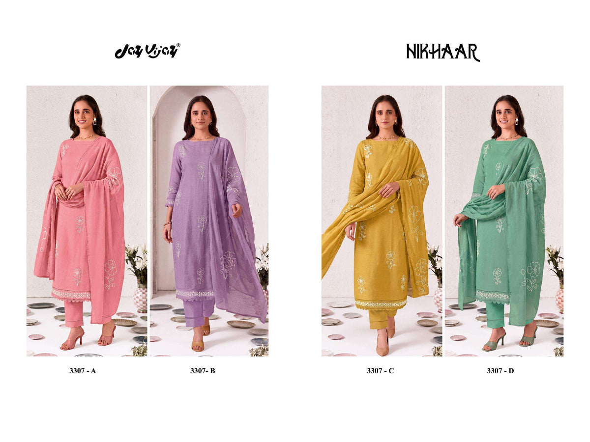 Jay Vijay Nikhaar 3307 Premium Malai Chanderi Dress Material