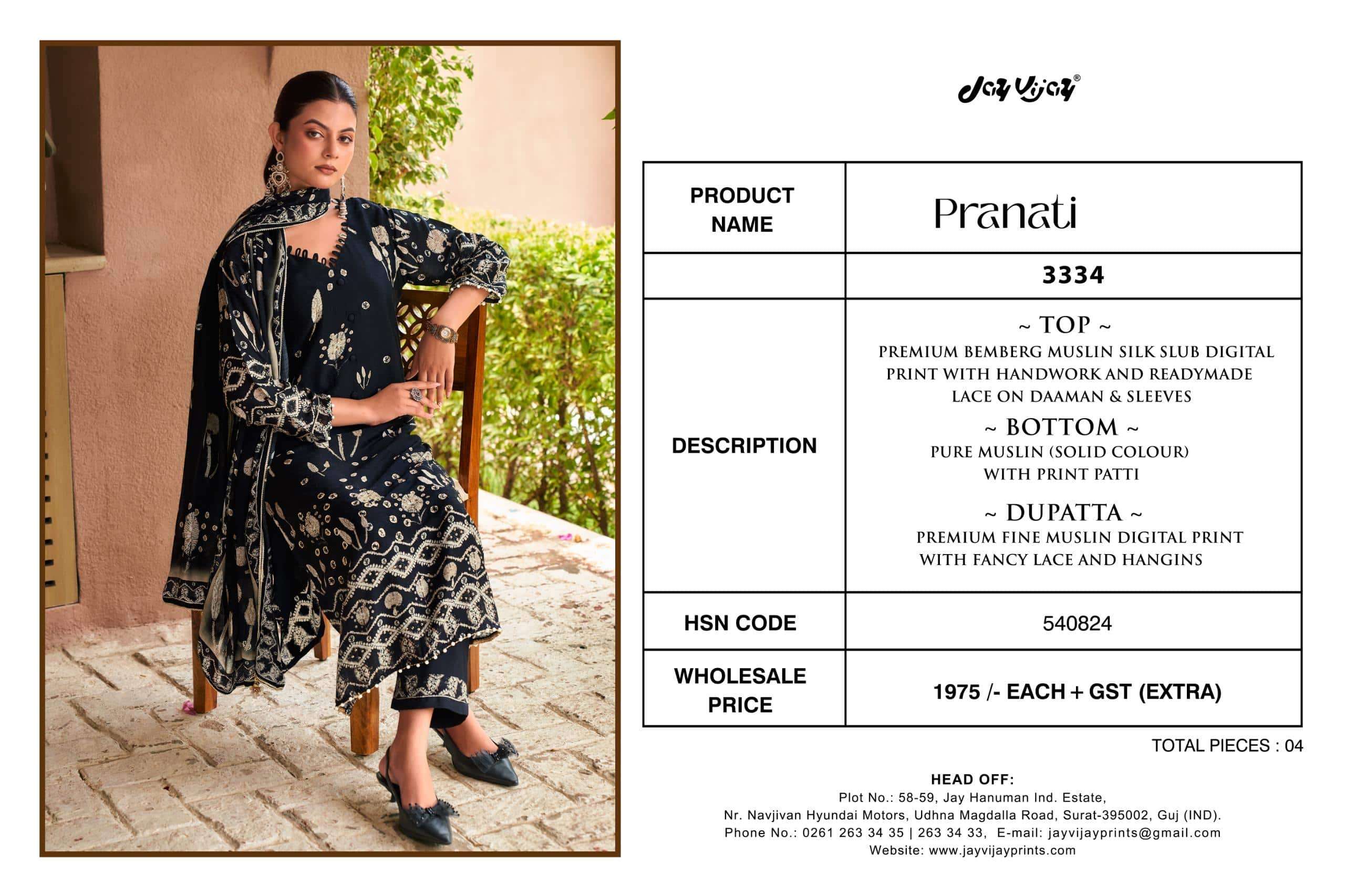 Jay Vijay Pranati 3334 Bemberg Muslin Silk Dress Material