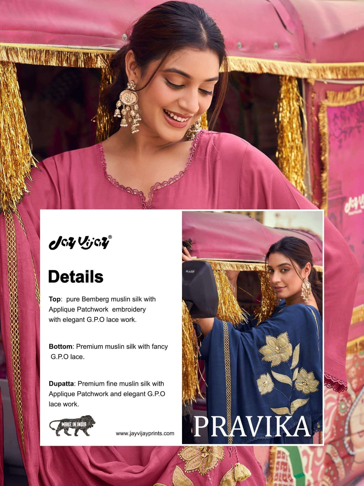 Jay Vijay Pravika 3345 Bemberg Muslin Silk Dress Material - Amrah Wholesale