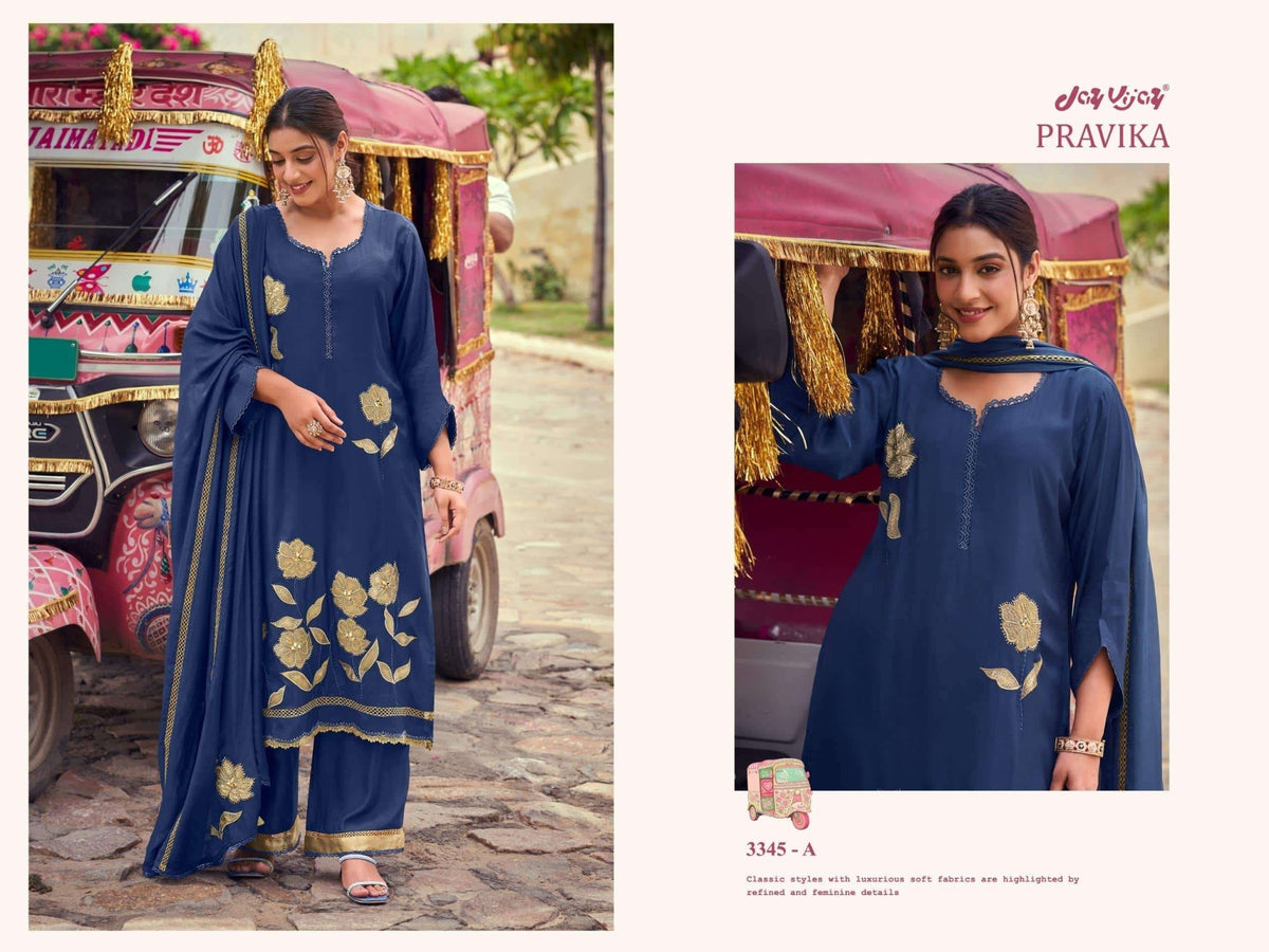 Jay Vijay Pravika 3345 Bemberg Muslin Silk Dress Material - Amrah Wholesale
