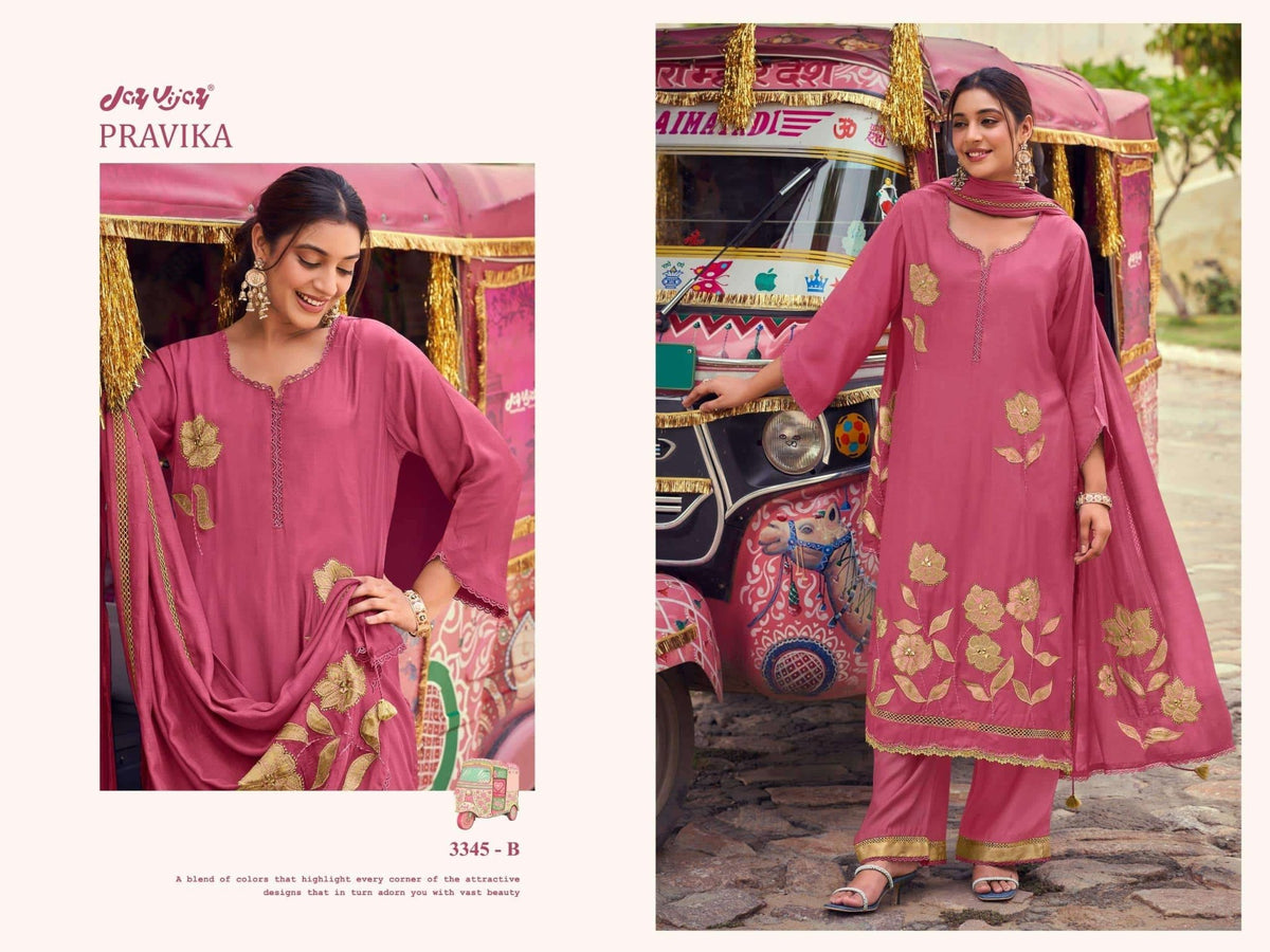 Jay Vijay Pravika 3345 Bemberg Muslin Silk Dress Material - Amrah Wholesale