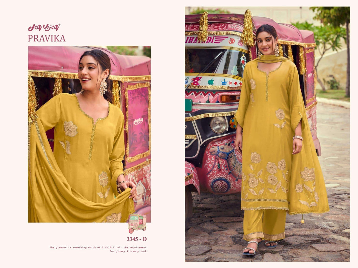 Jay Vijay Pravika 3345 Bemberg Muslin Silk Dress Material - Amrah Wholesale