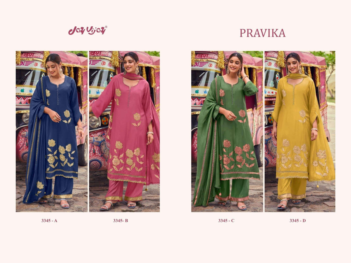 Jay Vijay Pravika 3345 Bemberg Muslin Silk Dress Material - Amrah Wholesale