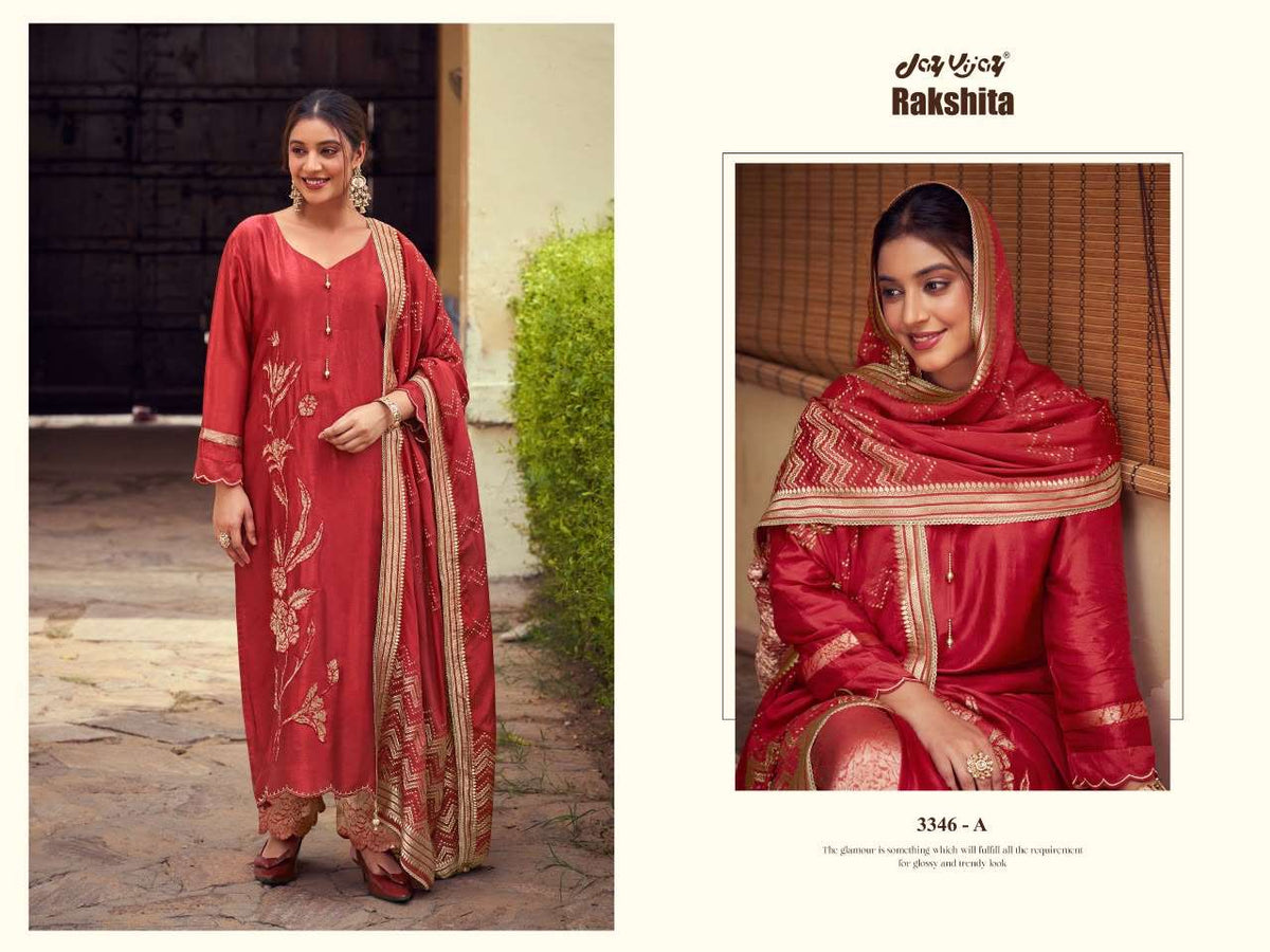 Jay Vijay Rakshita 3346 Bemberg Chiniya Silk Dress Material