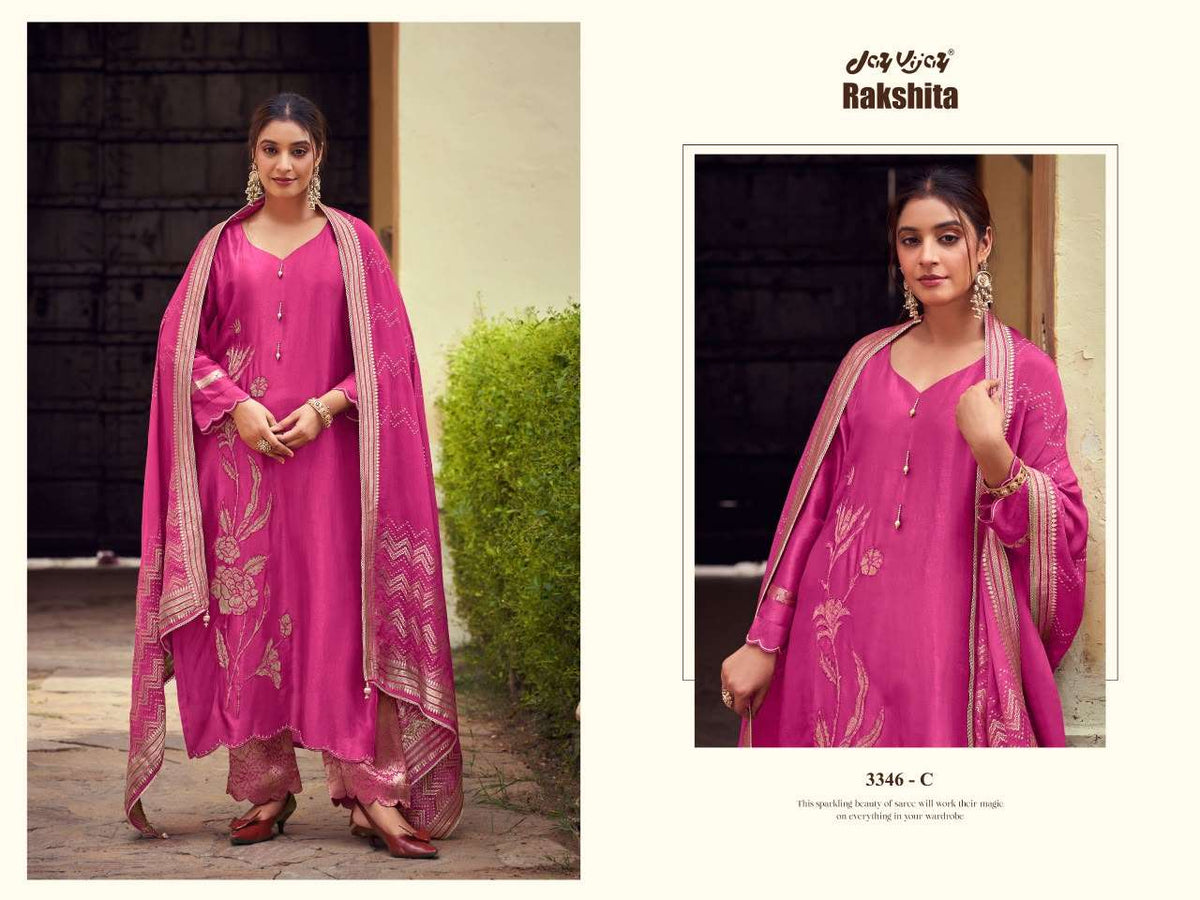 Jay Vijay Rakshita 3346 Bemberg Chiniya Silk Dress Material