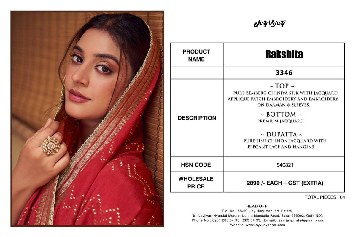 Jay Vijay Rakshita 3346 Bemberg Chiniya Silk Dress Material