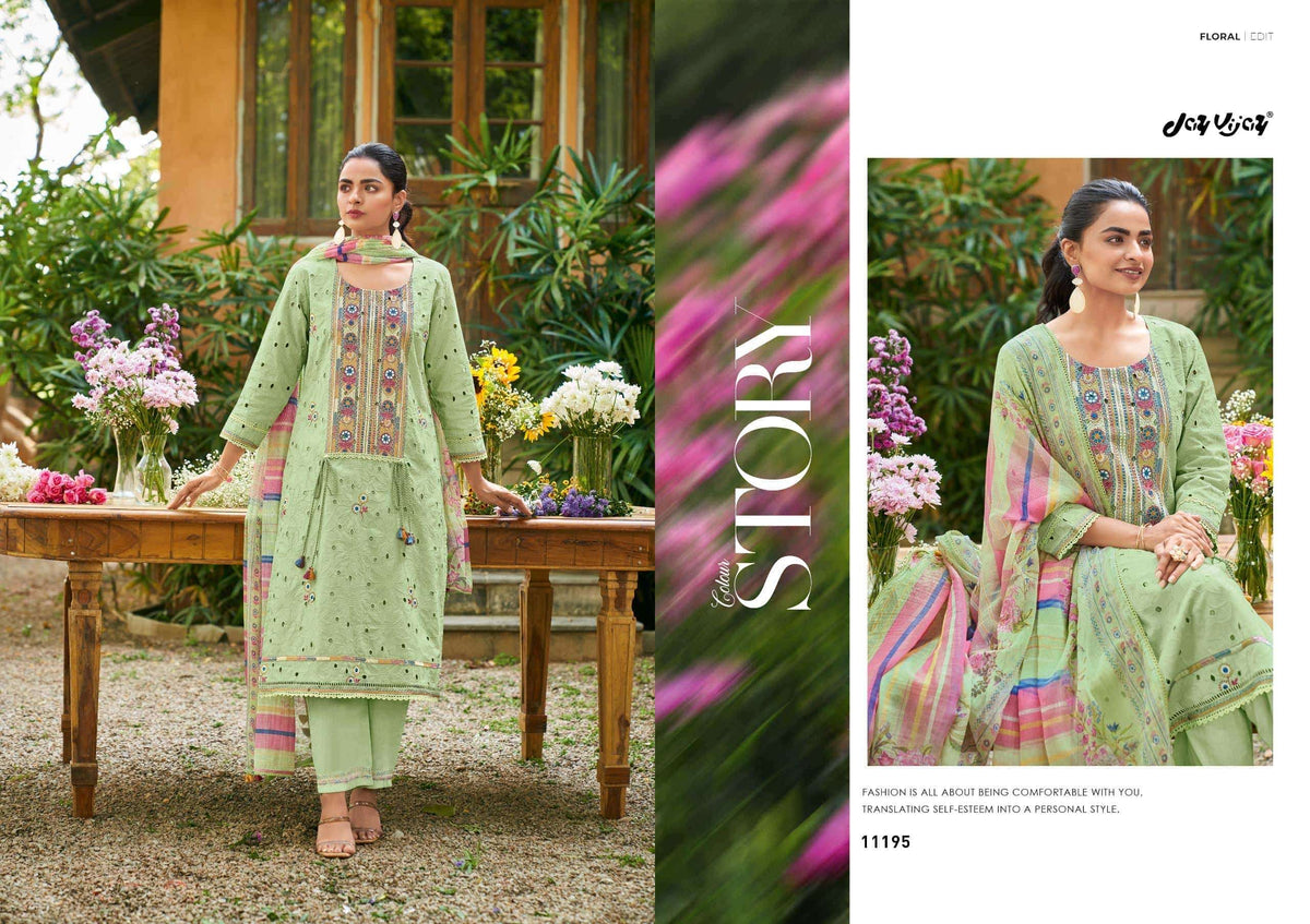 Jay Vijay Rang Baari Cotton Embroidered Dress Material Collection Wholesale