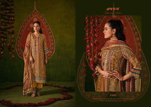 Jay Vijay Rang Sohna Pure Kanjivaram Jacquard Digital Print Unstitched Dress Material