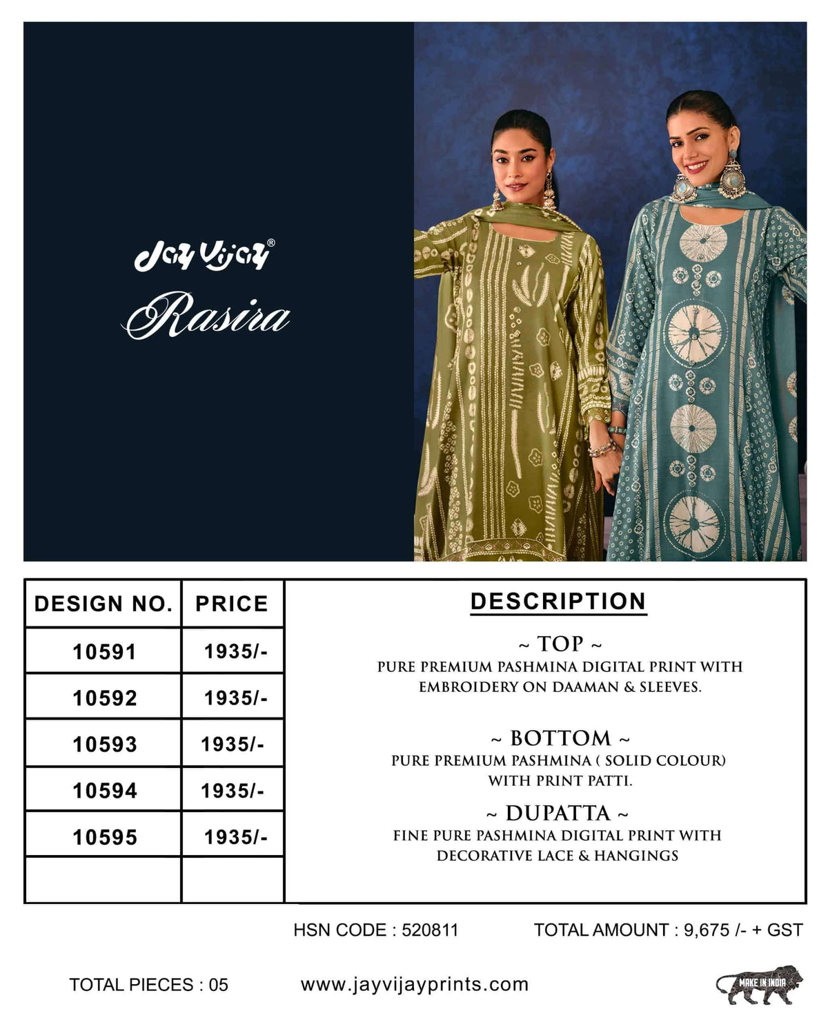 Jay Vijay Rasira Pashmina Digital Printed Dress Material
