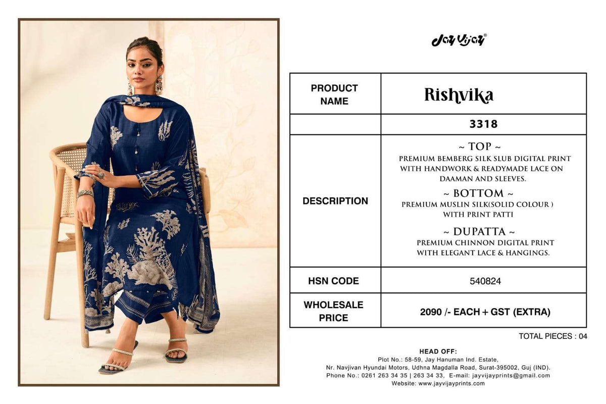 Jay Vijay Rishvika 3318 Premium Bemberg Silk Dress Material - Amrah Wholesale