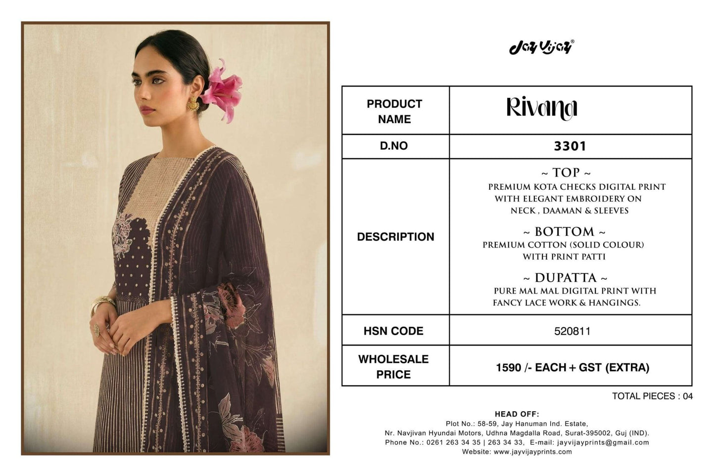 Jay Vijay Rivana 3301 Kota Checks Digital Print Dress Material - Amrah Wholesale