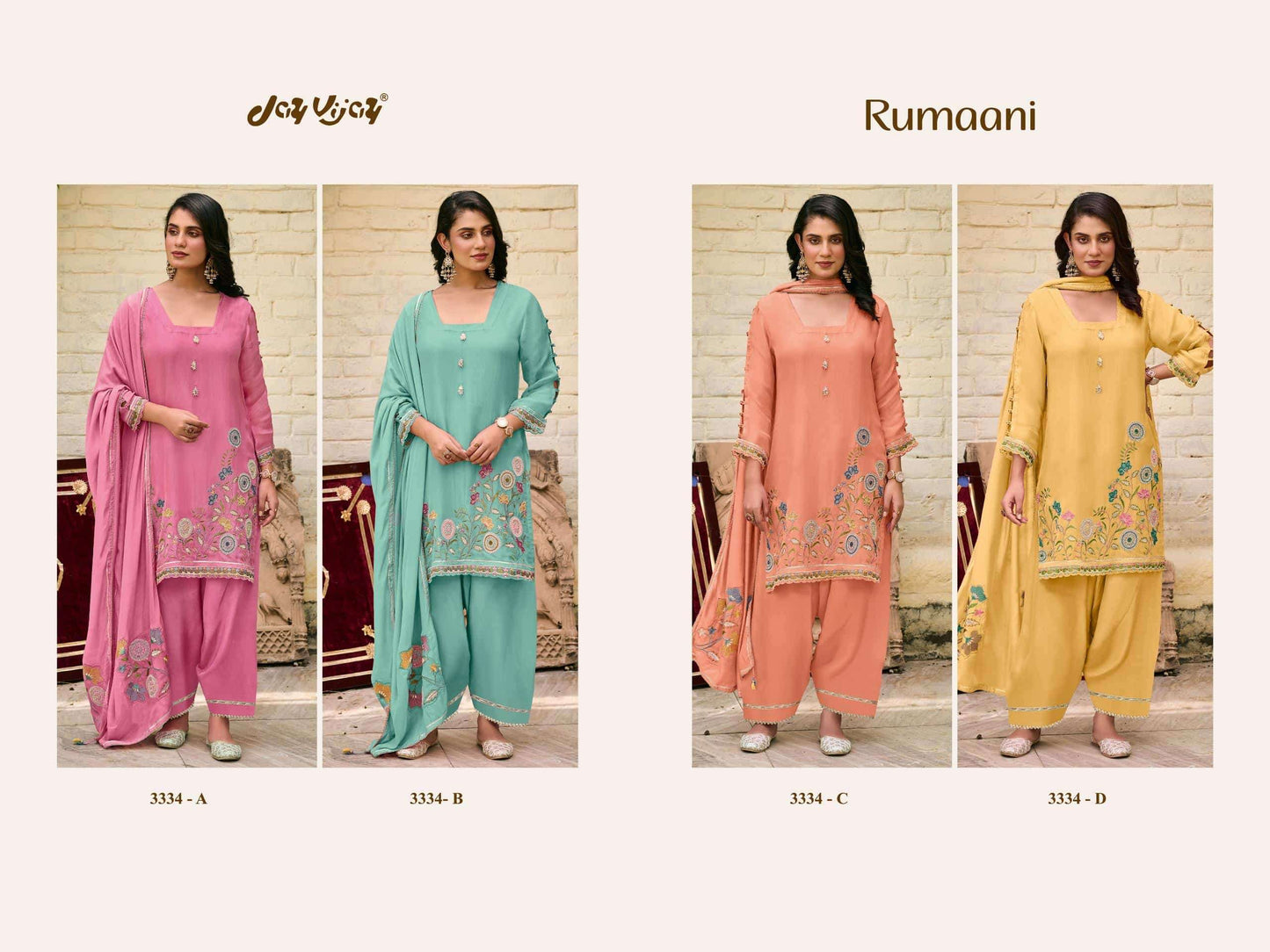 Jay Vijay Rumaani 3334 Premium Organza Embroidered Dress Material